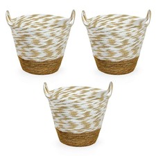 Cesti Portaoggetti Vimini e Corda Bianco Beige Maniglie cm 34 x34 x h30 Set da 3