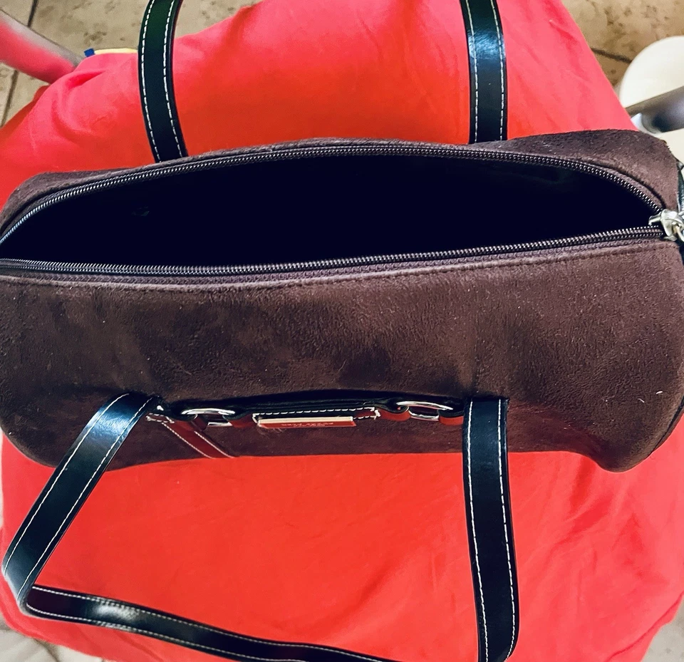 Bolso de mano para mujer Kate Spade vintage marrón gamuza con correa de cuero negro Foto 2 de 4