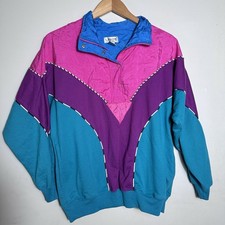 Vintage 90s Lavon Colorblock Windbreak Sweatshirt Size Medium Pink Blue Purple