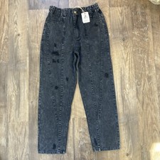 Easel Los Angeles New Black Pants Women  s L Elastic Waist Distressed Washed Off