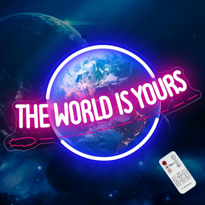 The World Is Yours Neon Sign,Led Planet Neon Light Lamp for Wall Decor,Remote Di