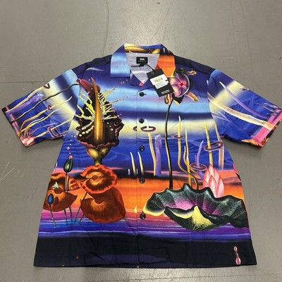 Edwin Shirt Mens Small Blue Button Up Temple Of Flora SS Graphic Japan BNWT