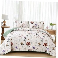 Floral Quilt Set King,3 Pieces Red  Purple Flower King 104"x90" Purple-green