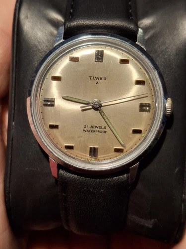 Timex 21 Jewel Marlin 1968 Silver Tone Mens Vintage 1960s Mechanical Handwind...