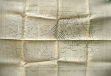 VINTAGE FRASER  C0. RUG HOOKING PATTERN BURLAP LION  LAMB 38" X 23"