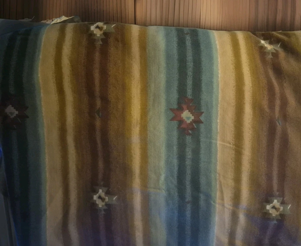 Sábana bajera vintage King ajustada y plana Zuni Southwest Stripes años 80 Aqua Browns Borgoña Foto 2 de 4