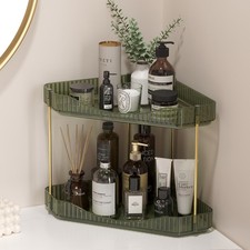 LEAGLOJOY Corner Bathroom Counter Organizer, Plastic Makeup Skincare Organizers