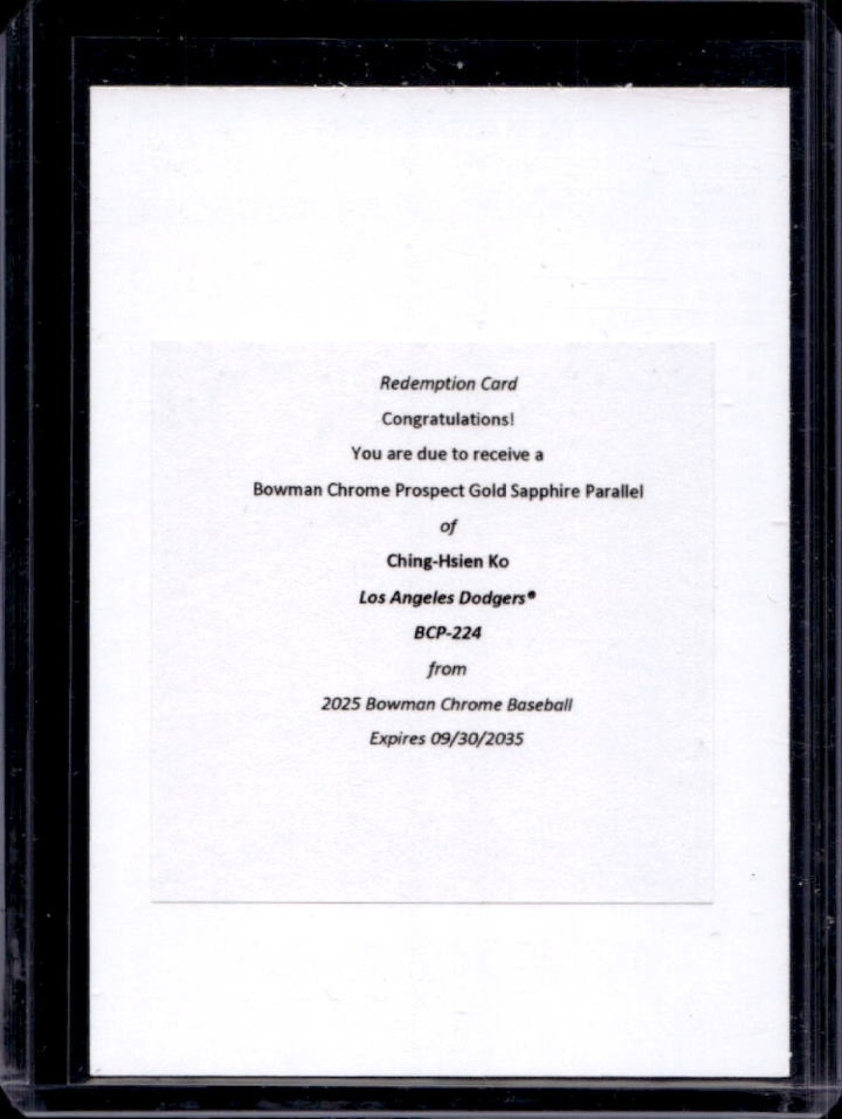 2025 Bowman Chrome Sapphire Ching-Hsien Ko Gold Refractor 1st #/50