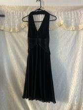 Tadashi Vintage 100% Silk Black Halter Dress Size 4 Double Lined Made In USA