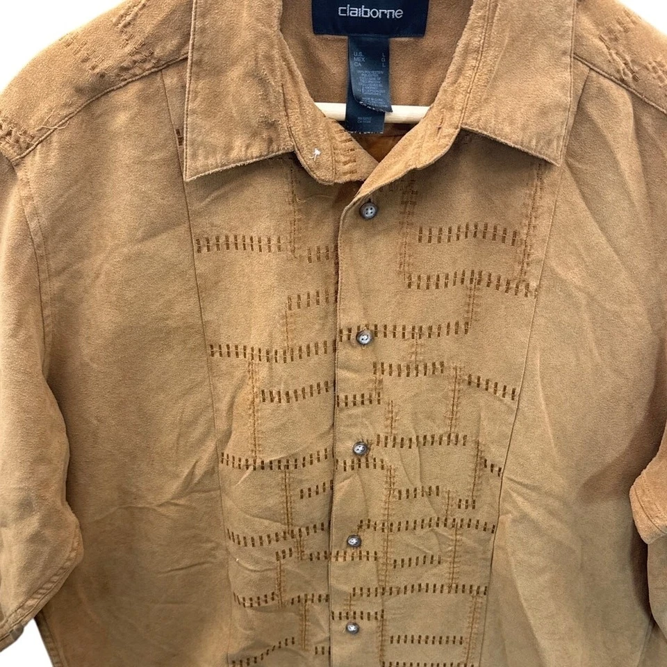 Camisa Occidental Claiborne Vintage Marrón Imitación Gamuza Botón Manga Larga Hombres L Foto 2 de 4