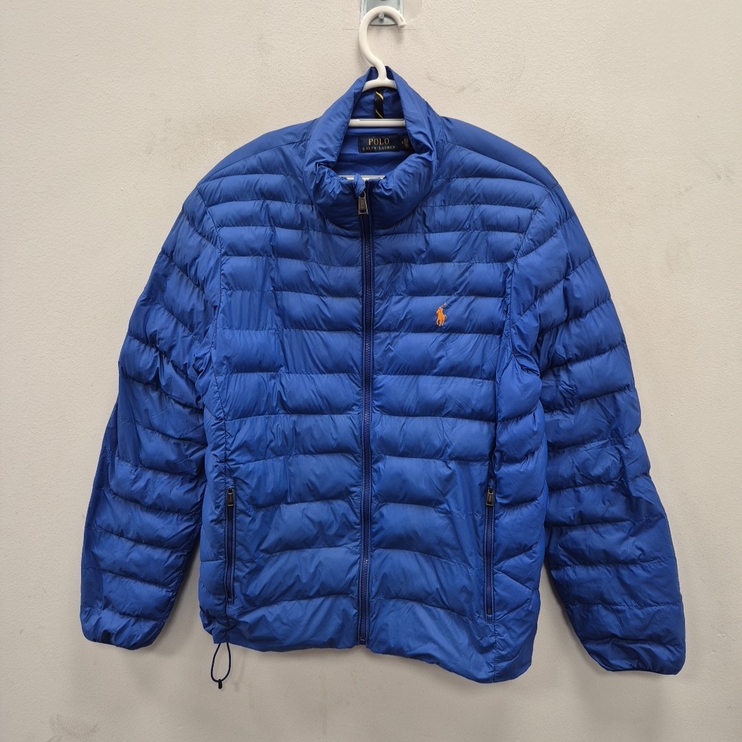 PONY Ralph Lauren Polo Col Giacca Imbottita Leggera Blu Tampone Taglia Media