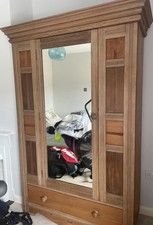 Brown Wooden Freestanding Wardrobe 1 Door Mirrored Hinged + Drawer 200cm