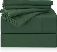 6 PCS Forest Green Full Size Sheet Set Hotel Microfiber 16" Deep Pockets