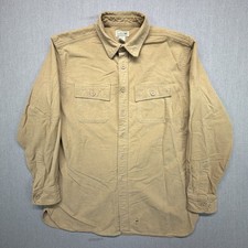 LL BEAN 0MT03 Chamois Flannel Camp Shirt Mens Large Beige Camping Hiking