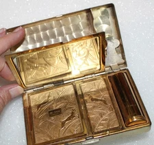 Vintage 50's Elgin American Ladies Compact Powder Lipstick money Clip cigarette
