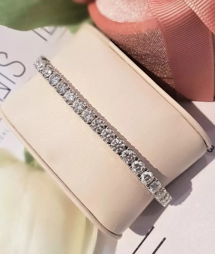 Christmas Special Tennis Bracelet 10CT Round Cut Natural Diamond 14k White Gold - Picture 2 of 12