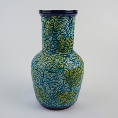 Mid Century Bay 76 25 Blaue Keramik Fat Lava Vase West Germany