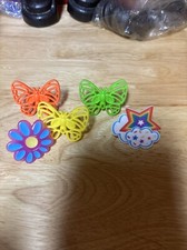 Set Of 6 Butterfly Flower Rainbow plastic Kid Rings