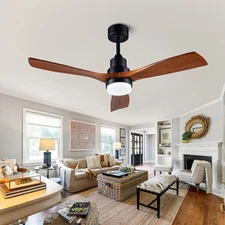 48" Wooden Ceiling Fans with Lighted Remote Control, Indoor Outdoor Wooden Ceili