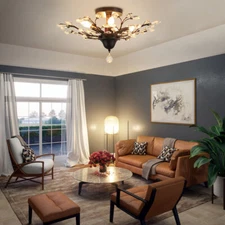 4/5 Lights Crystal Chandelier Light Rustic Branches Ceiling Pendant Lamp Fixture