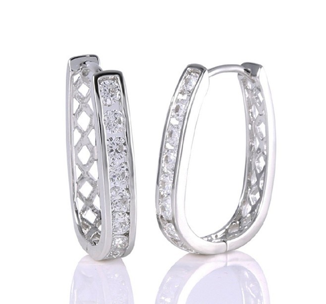 White gold finish oval huggy hoop created diamond Affinity earrings Gift Boxed