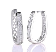 White gold finish oval huggy hoop created diamond Affinity earrings Gift Boxed