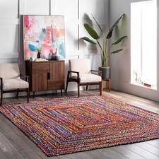 Beautiful Handmade Braided Multi Color Cotton Area Rugs, Home Decor Rugs