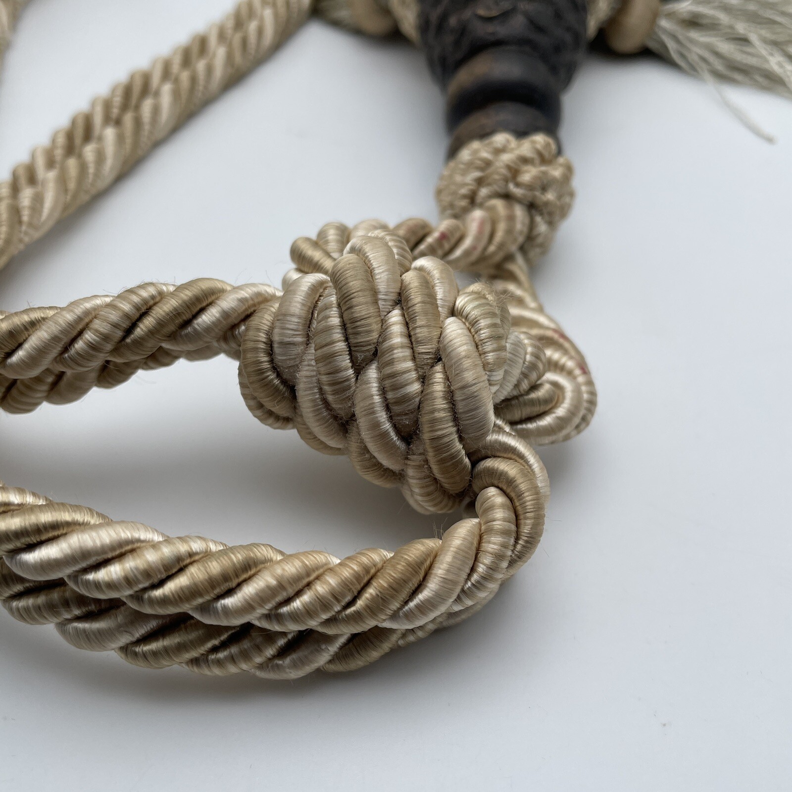 Large 10" Tassel Curtain Drapery Tieback Taupe Gold Brown Ornate Corded Rope