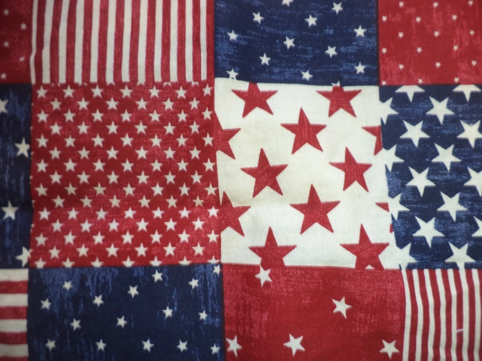 Patriotic Cotton Fabric Cheater Quilt Red White Blue  7/8 Yard - Image 2 of 3