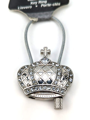 アクセサリー Hiko HyKo Key Ring Jewel Crown w/ Cross Silver Tone Twist Lock Cable