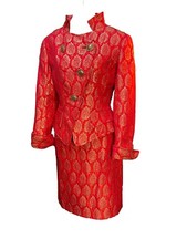 Christian Lacroix Suit Red Gold Brocade Archival Peplum Couture 2pc Late 42