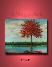 albero rosso,albero della vita - quadro acrilico originale 24x30 pollici su tela tesa