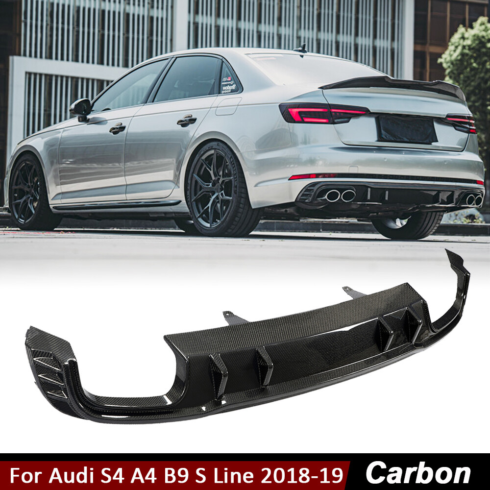 For Audi S4 A4 B9 S Line 2018-2019 Carbon Fiber Rear Bumper Diffuser Lip Spoiler