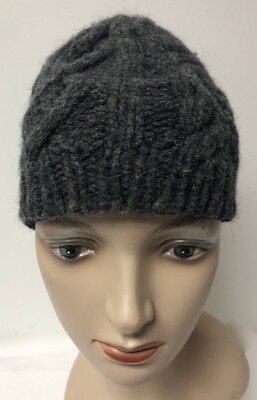 ''PISTIL'' GRAY CABLE KNIT BEANNIE SKULL CAP WOOL BLEND FLEECE LINED AT EDGE 