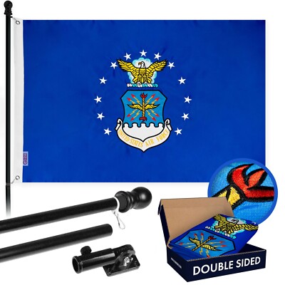 G128 5ft Black Aluminum Flagpole&US Air Force Flag DoubleSided Embroidery 2x3ft