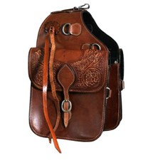 Western Trail Horse Saddle Bag Cow Hide Genuine Leather Floral Tooled Handmade