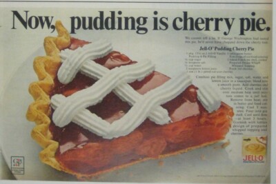 Jell-O Pudding Cherry Pie Vintage Print Ad 1960s Retro Kitchen Decor Food Advert