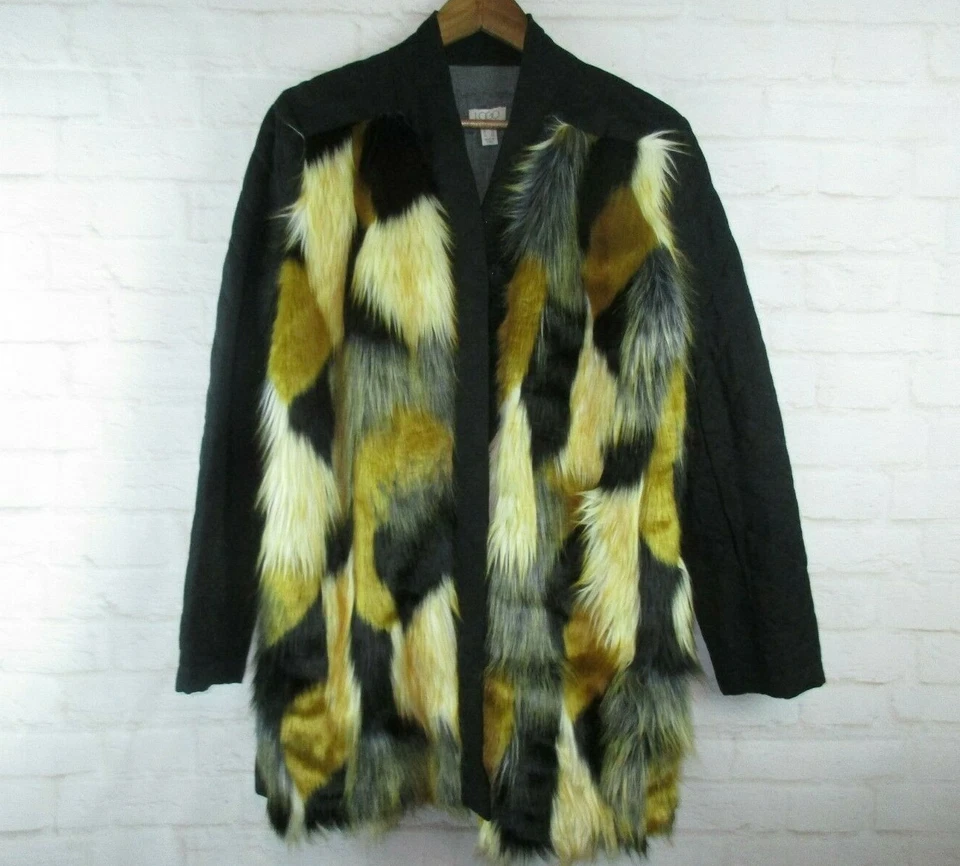 Logo women's size 10 Black Cardigan Quilted Faux Fur Jacket - Image 3 of 4