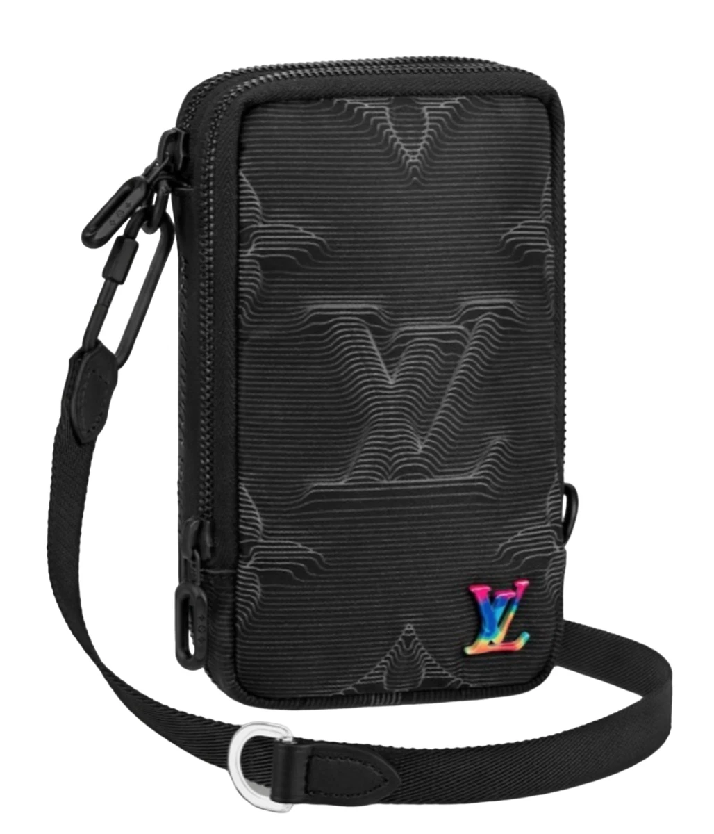 Louis Vuitton 2054 Double Phone Pouch Black Nylon Monogram Logo Crossbody  Bag