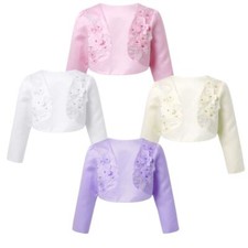 Kids Flower Girls Wedding Short Cardigan Long Sleeves Princess Bolero Shrug Tops