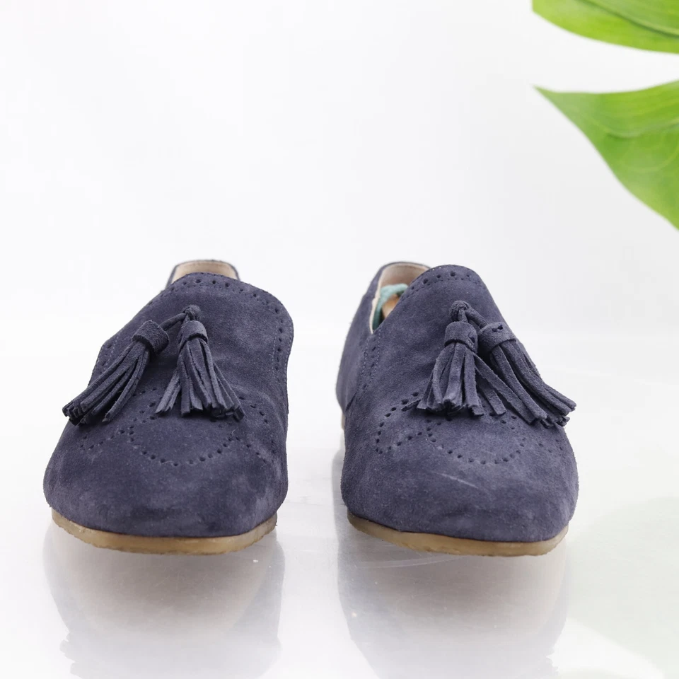 Boden 女式乐福鞋 38 7 码海军蓝麂皮绒流苏平底温蒂普布洛克鞋 — 第 3/4 张图片