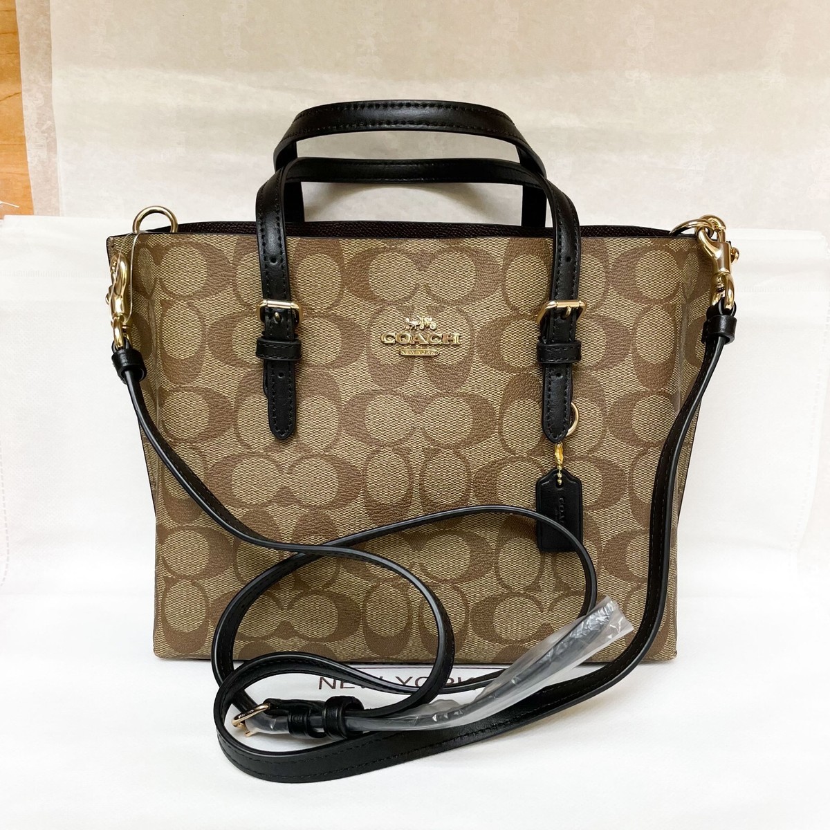 【COACH】セール!! Mollie Tote 25 2ウェイトートバッグ♪ COACH Mollie Tote 25 2way Shoulder Bag Canvas Leather Cherry