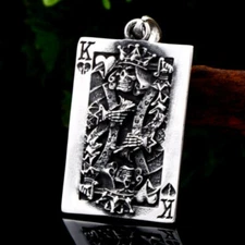 Men's Silver Skull Poker Card Pendant Necklace Chain Punk Biker Jewelry Gift