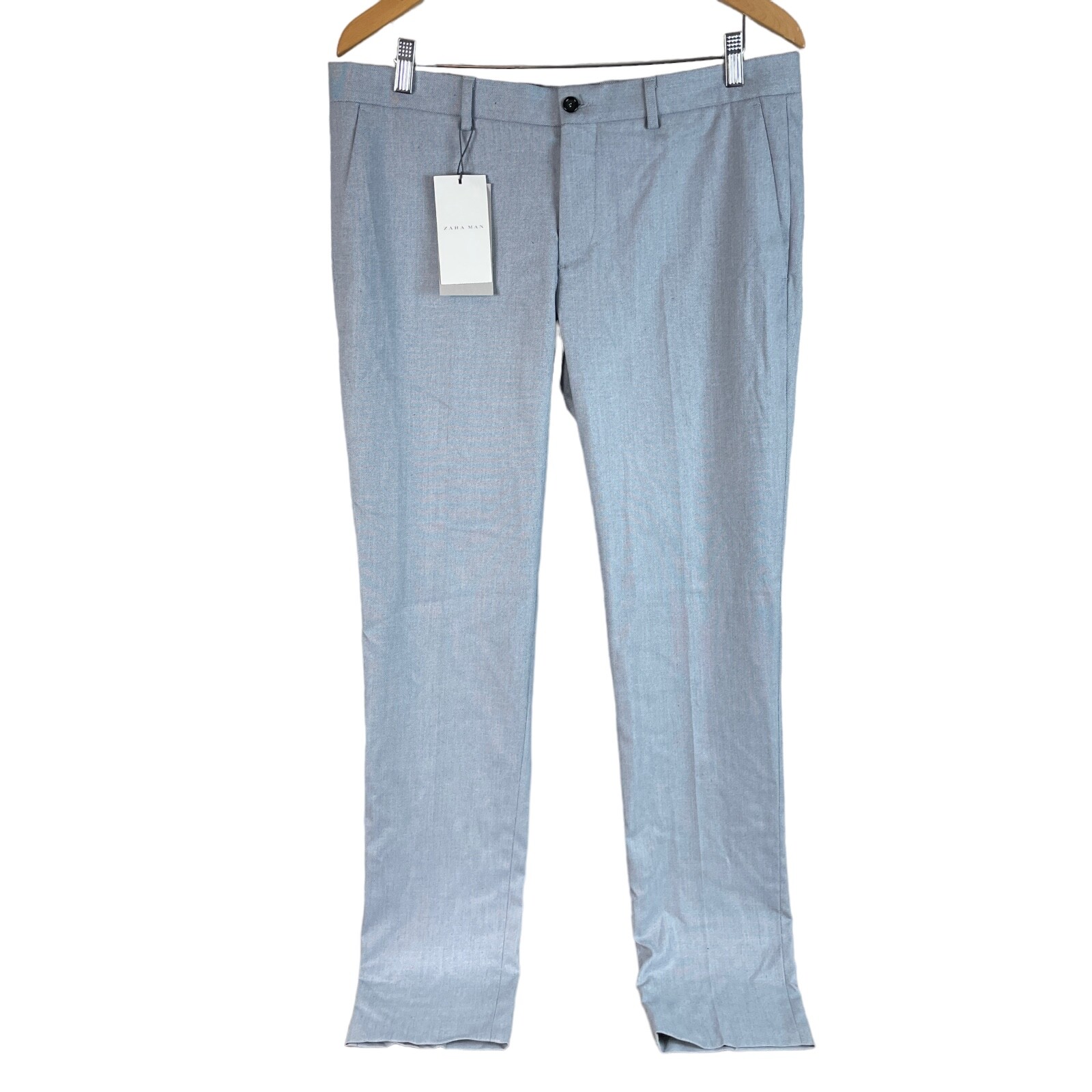 Zara Man Flat Front Dress Pants Trousers Mens US 34 EUR 44 Light Blue  Cotton New | eBay