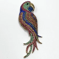 Vtg Large Rainbow Rhinestone PARROT Brooch Pin (or Pendant)