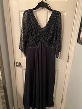 J Kara Women's Size 18 3/4 Sleeve Geo Beaded Gown Navy Blue NWT