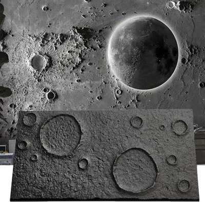 3D PU Moon Panels, 4 Pieces Faux Rock Panel for Interior Wall Decor, Black, 47.2