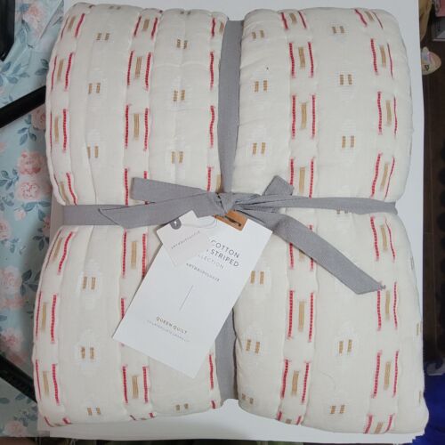 Anthropologie Nera Garnfarbe Jacquard gestreift Quilt Queen Cottage weich gemütlich Lux - Bild 2 von 5