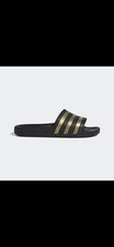 Adidas Black Gold Stripes Adilette Aqua Slides Sliders Junior Men Women Sz 5 6 