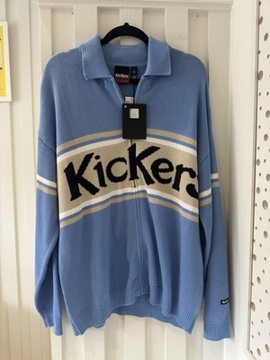 Kickers Classics Mens Blue Knit Retro Zip Cardigan Jumper Small Oversize RRP £75